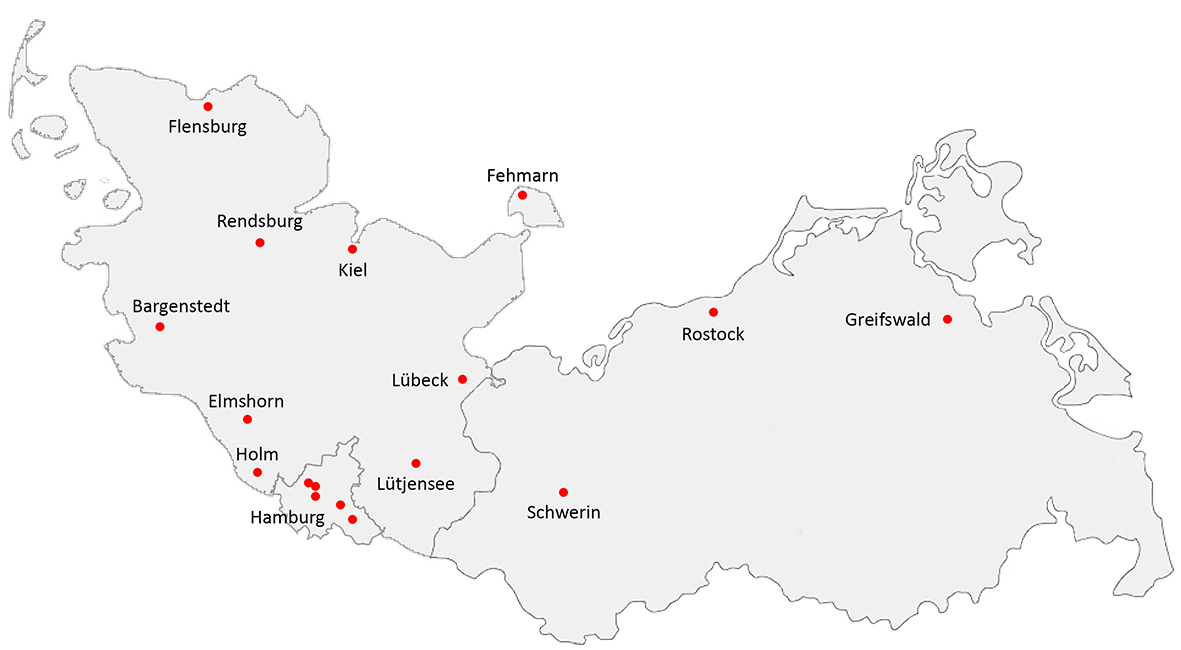 Aktuelle Standorte der Vereine in Schleswig-Holstein, Hamburg und Mecklenburg-Vorpommern